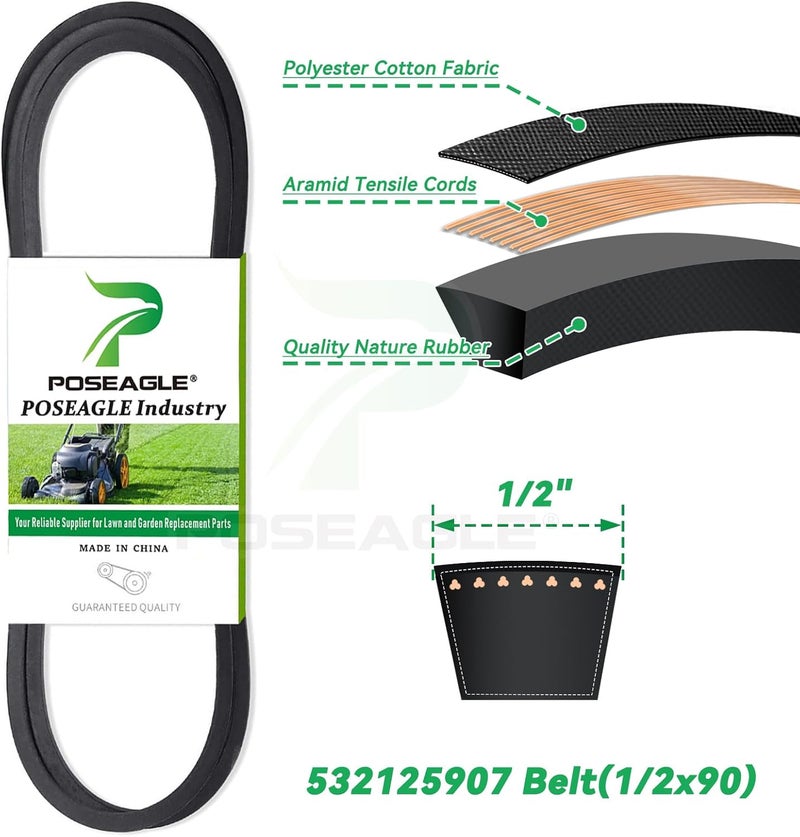 POSEAGLE 532194326 بكرة إيدلر على شكل V مع 532194327 بكرة إيدلر مسطحة 532407287 بكرة إيدلر على شكل V 532125907 حزام 1/2x90 استبدال 194326 194327 لحدائق هوسكفارنا LT1538 LTH126 CTH126 YTH20K46 - Image 5
